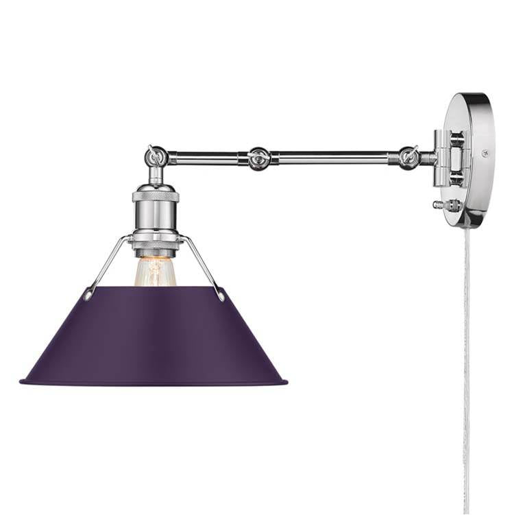 Golden Lighting Orwell Yep By Golden Lighting Orwell 1-light Swing Arm Wall Lamp In Aged Brass And Exotic Purple Shade
