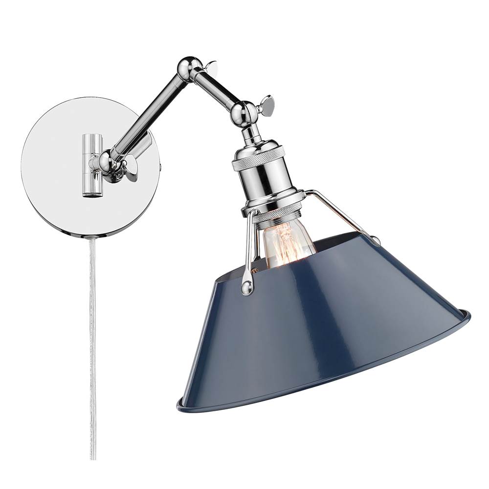 Golden Lighting 3306-A1W CH-NVY Chrome Yep By Golden Lighting Orwell 1-light Swing Arm Wall Lamp In Chrome And Navy Blue Shade Image 4
