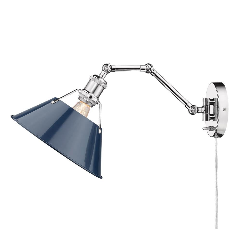 Golden Lighting 3306-A1W CH-NVY Chrome Yep By Golden Lighting Orwell 1-light Swing Arm Wall Lamp In Chrome And Navy Blue Shade Image 3