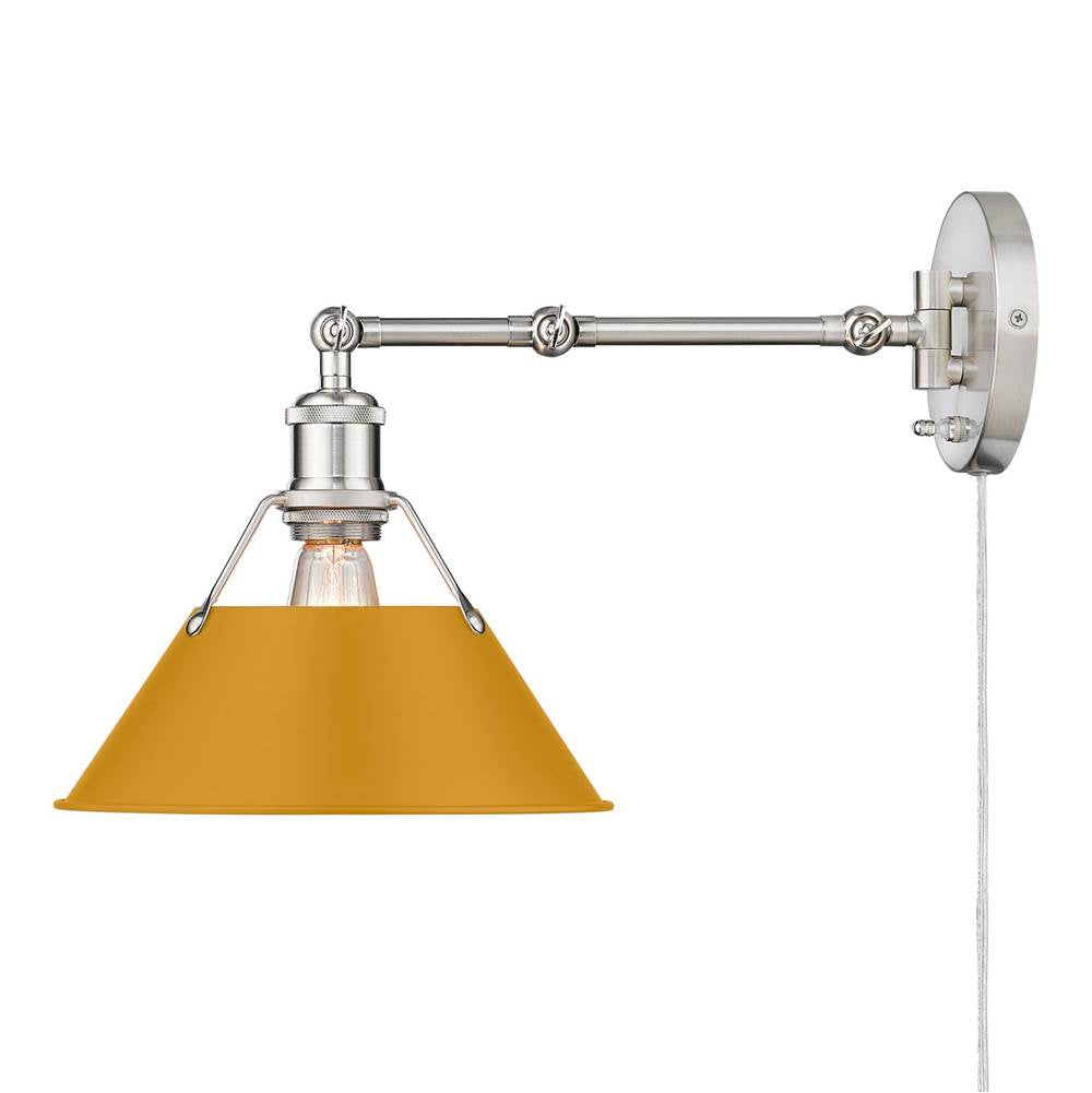 Golden Lighting Orwell Yep By Golden Lighting Orwell 1-light Swing Arm Wall Lamp In Aged Brass And Auric Yellow Shade