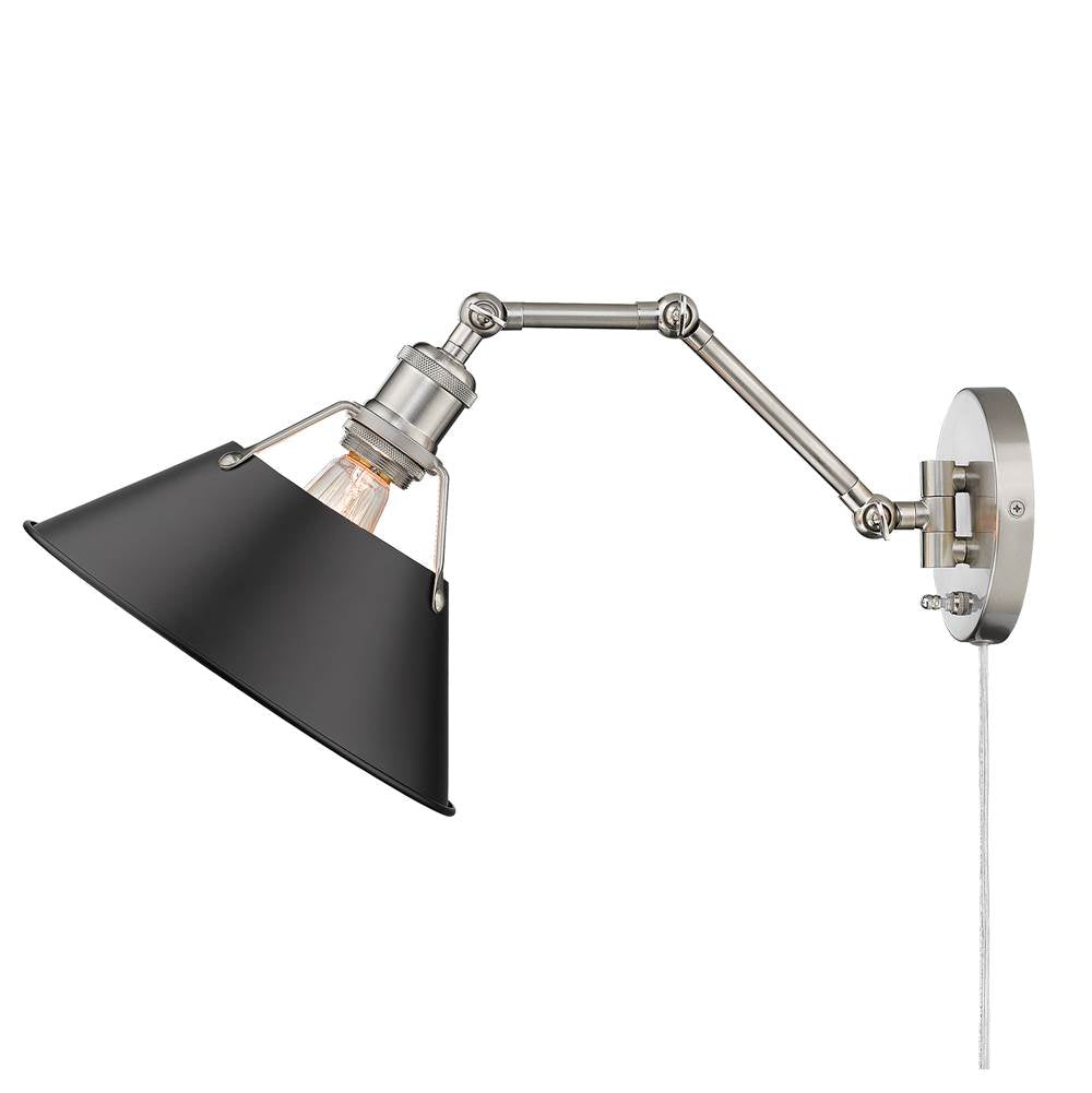 Golden Lighting 3306-A1W PW-BLK Pewter Yep By Golden Lighting Orwell 1-light Swing Arm Wall Lamp In Pewter And Matte Black Shade Image 3