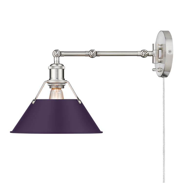Golden Lighting Orwell Yep By Golden Lighting Orwell 1-light Swing Arm Wall Lamp In Aged Brass And Exotic Purple Shade