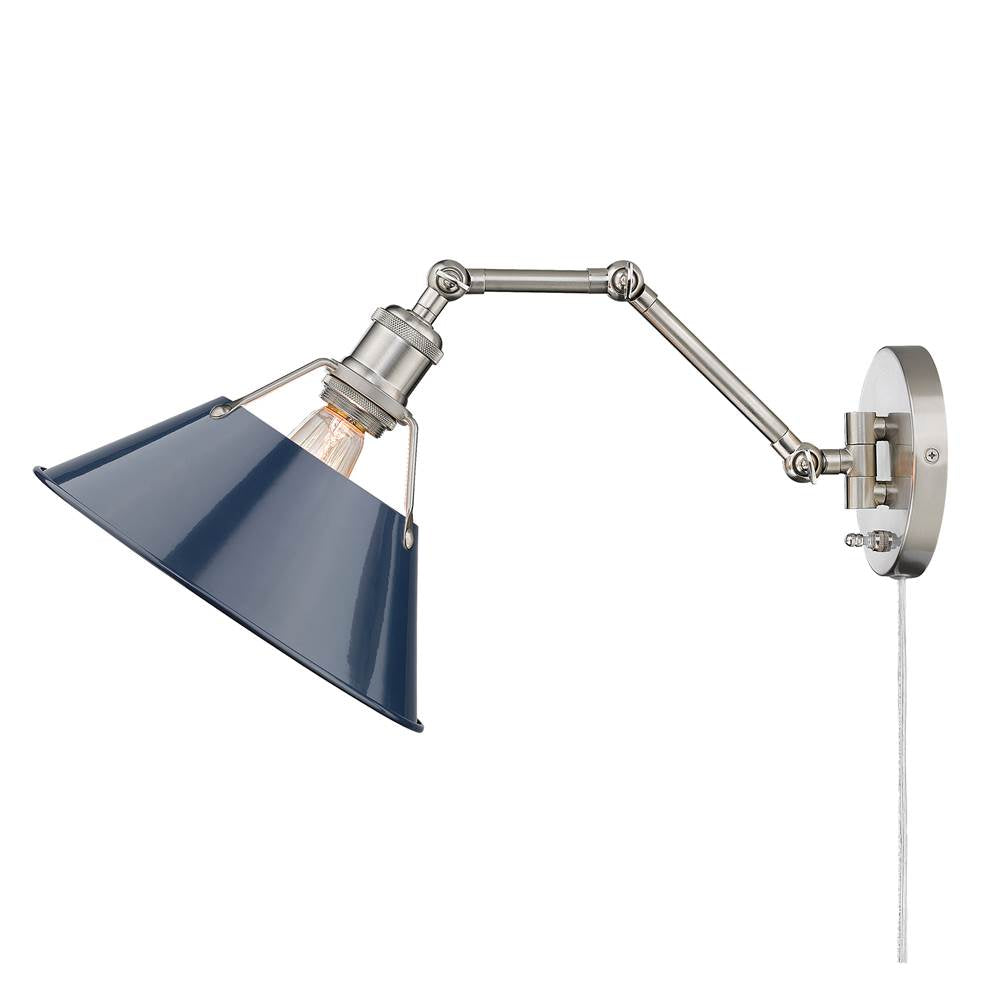 Golden Lighting 3306-A1W PW-NVY Pewter Yep By Golden Lighting Orwell 1-light Swing Arm Wall Lamp In Pewter And Navy Blue Shade Image 3