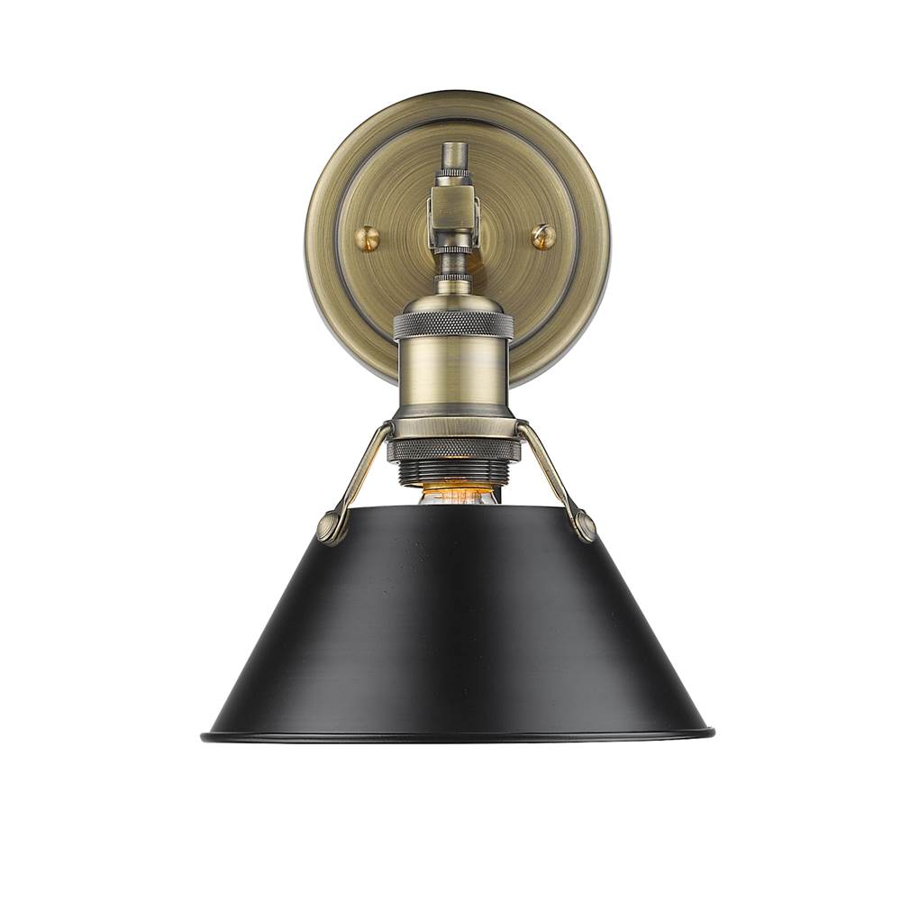 Golden Lighting 3306-BA1 AB-BLK Aged Brass Yep By Golden Lighting Orwell 1-light Vanity In Aged Brass And Matte Black Shade Image 1