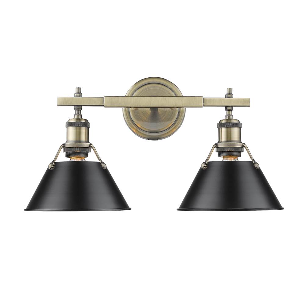 Golden Lighting 3306-BA2 AB-BLK Aged Brass Yep By Golden Lighting Orwell 2-light Vanity In Aged Brass And Matte Black Shade Image 1