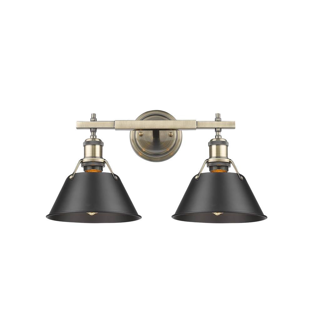 Golden Lighting Orwell Yep By Golden Lighting Orwell 2-light Vanity In Aged Brass And Matte Black Shade