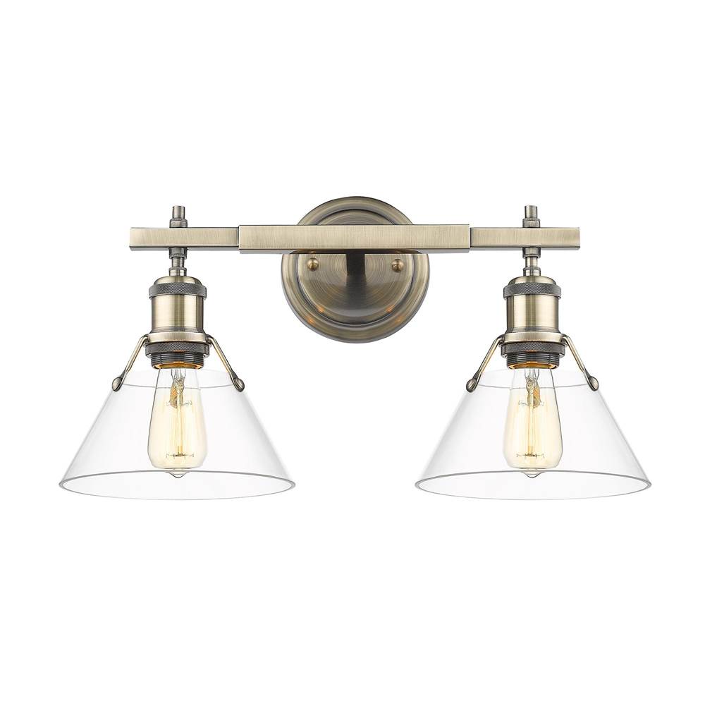 Golden Lighting 3306-BA2 AB-CLR Aged Brass Yep By Golden Lighting Orwell 2-light Vanity In Aged Brass And Clear Glass Image 1