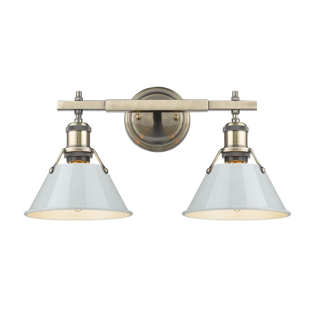 Golden Lighting 3306-BA2 AB-DB Aged Brass Yep By Golden Lighting Orwell 2-light Vanity In Aged Brass And Dusky Blue Shade Image 1