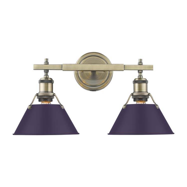 Golden Lighting 3306-BA2 AB-EP Aged Brass Yep By Golden Lighting Orwell 2-light Vanity In Aged Brass And Exotic Purple Shade Image 1
