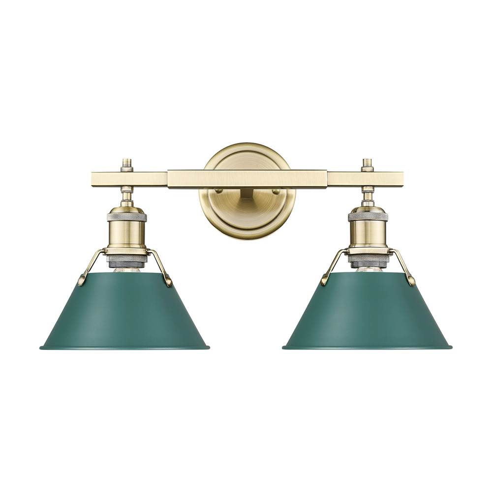 Golden Lighting 3306-BA2 AB-GN Aged Brass Yep By Golden Lighting Orwell 2-light Vanity In Aged Brass And Pine Green Shade Image 1