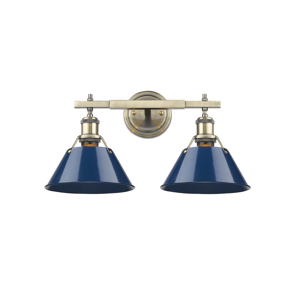 Golden Lighting 3306-BA2 AB-NVY Aged Brass Yep By Golden Lighting Orwell 2-light Vanity In Aged Brass And Navy Blue Shade Image 1