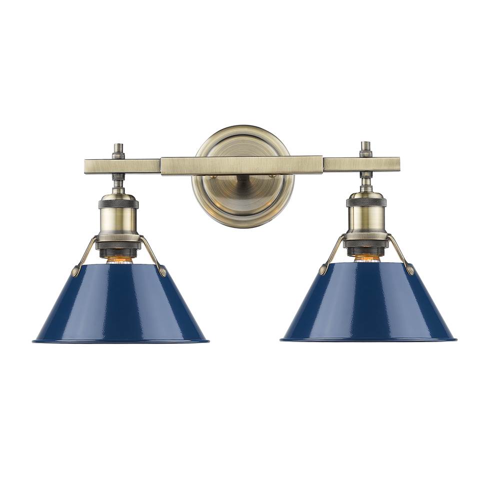 Golden Lighting Orwell Yep By Golden Lighting Orwell 2-light Vanity In Aged Brass And Navy Blue Shade
