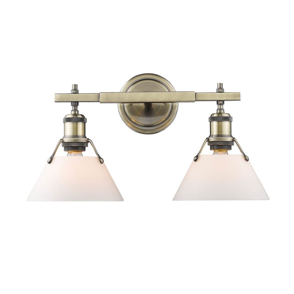 Golden Lighting 3306-BA2 AB-OP Aged Brass Yep By Golden Lighting Orwell 2-light Vanity In Aged Brass And Opal Glass Image 1