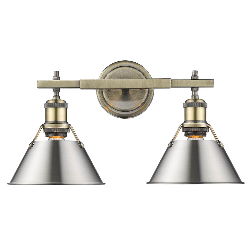 Golden Lighting 3306-BA2 AB-PW Aged Brass Yep By Golden Lighting Orwell 2-light Vanity In Aged Brass And Pewter Shade Image 1