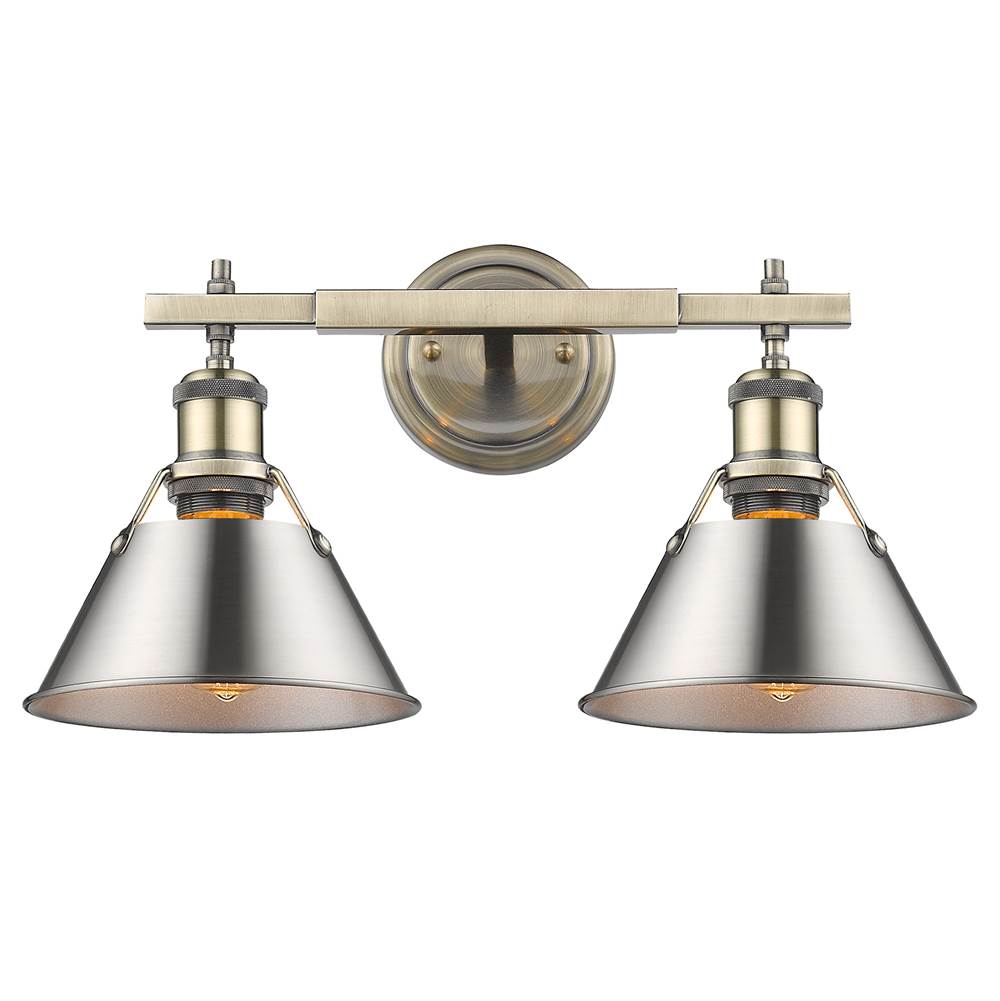 Golden Lighting Orwell Yep By Golden Lighting Orwell 2-light Vanity In Aged Brass And Pewter Shade