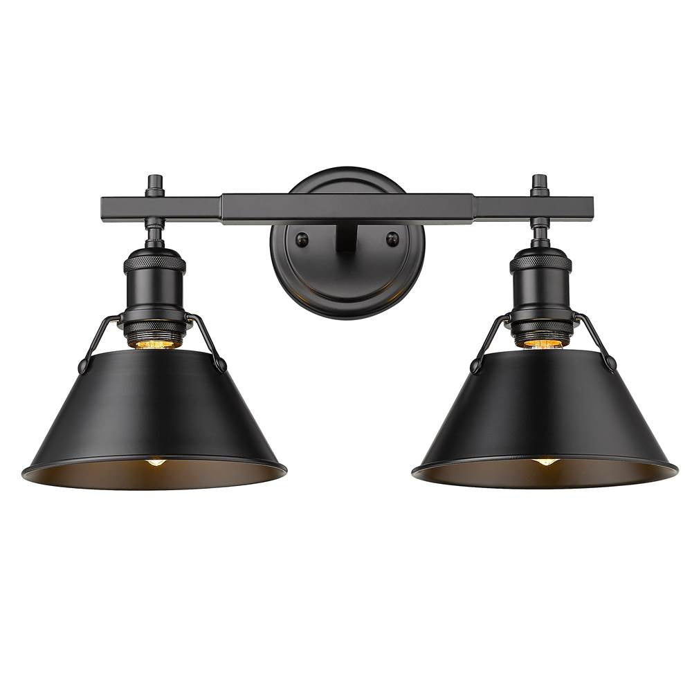 Golden Lighting Orwell Yep By Golden Lighting Orwell 2-light Vanity In Aged Brass And Matte Black Shade