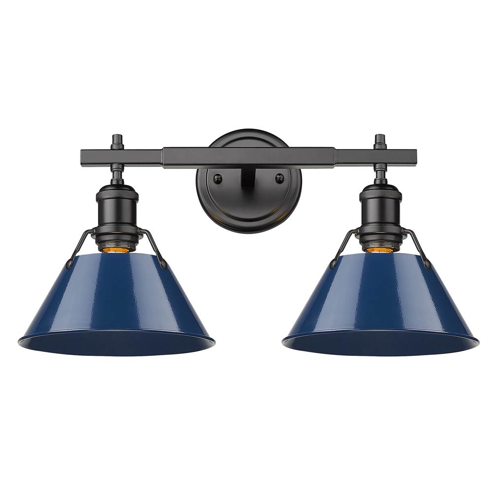 Golden Lighting Orwell Yep By Golden Lighting Orwell 2-light Vanity In Aged Brass And Navy Blue Shade