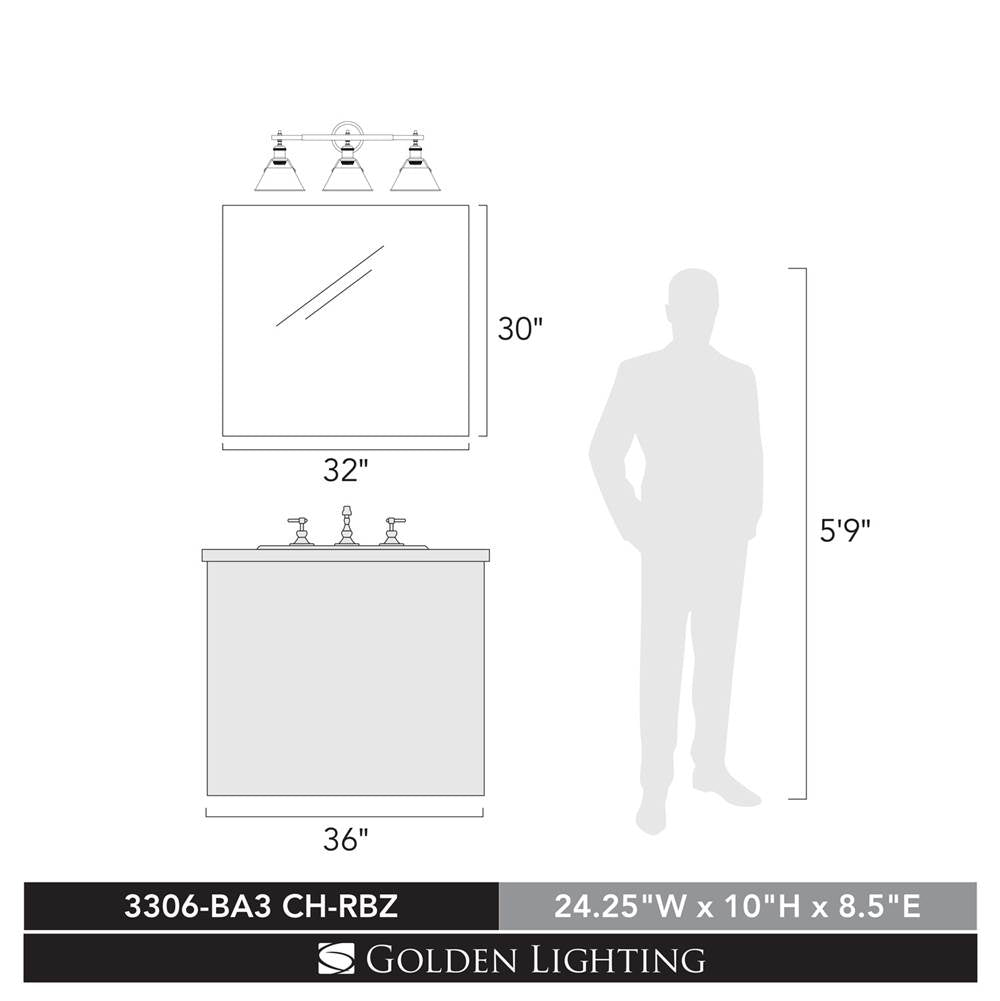 Golden Lighting 3306-BA3 CH-RBZ Chrome Yep By Golden Lighting Orwell 3-light Vanity In Chrome And Rubbed Bronze Shade Image 2