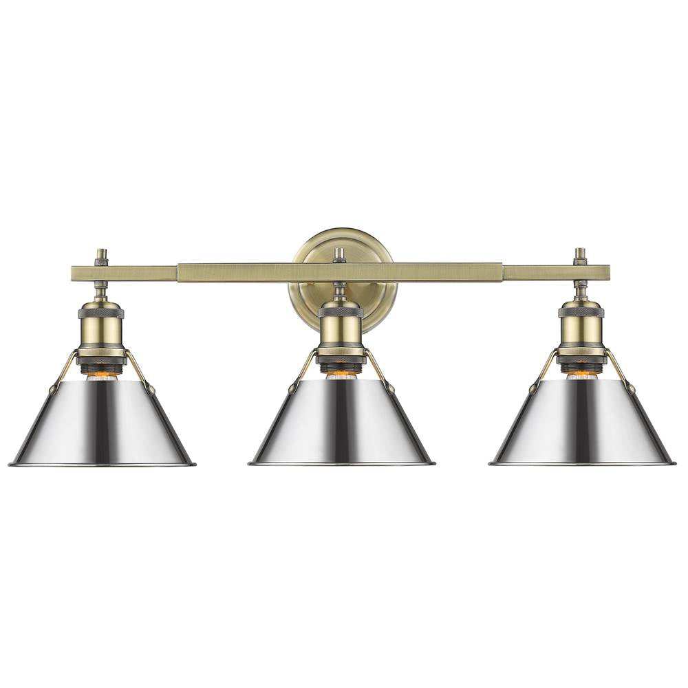 Golden Lighting 3306-BA3 AB-CH Aged Brass Yep By Golden Lighting Orwell 3-light Vanity In Aged Brass And Chrome Shade Image 1