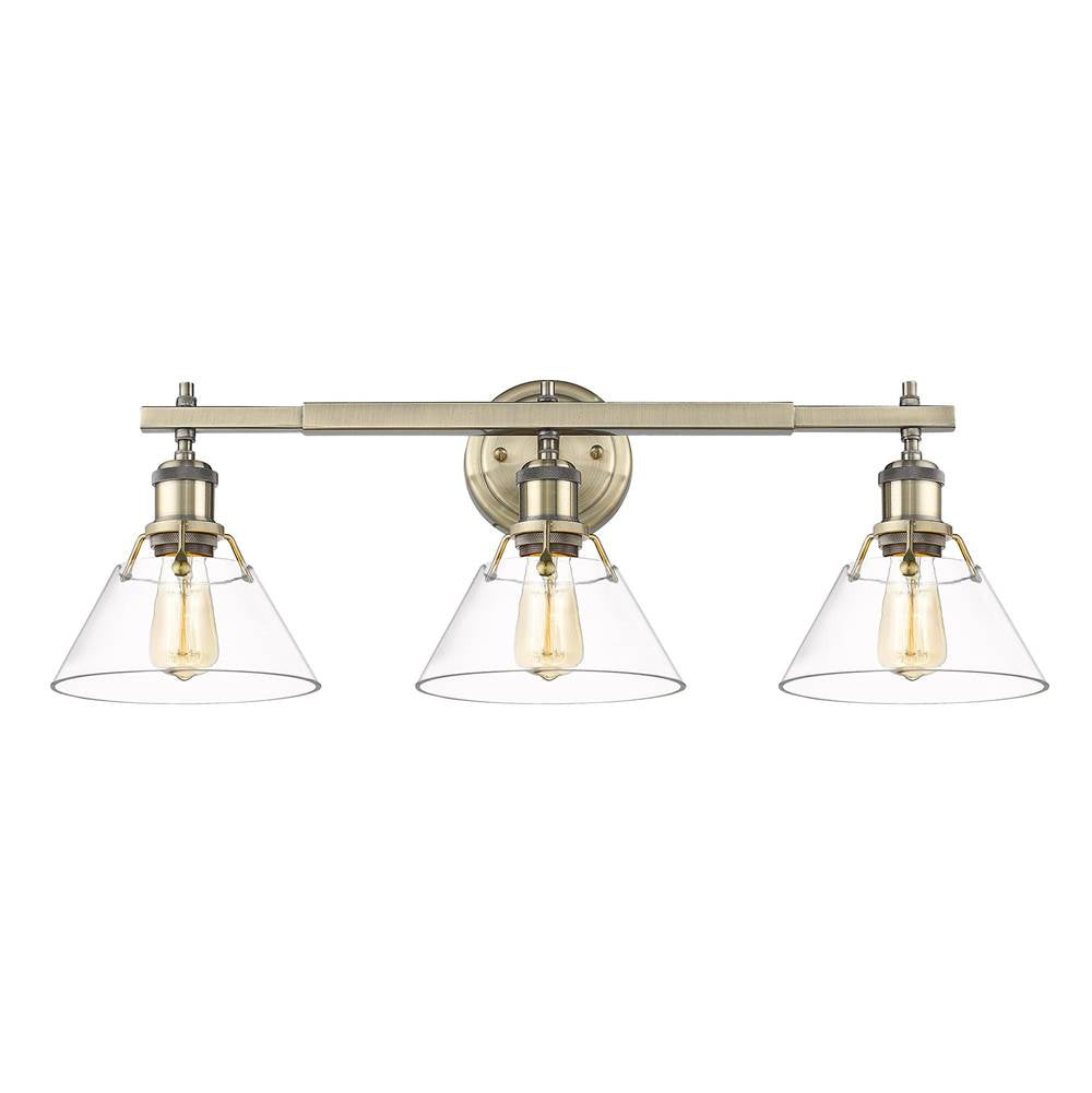 Golden Lighting 3306-BA3 AB-CLR Aged Brass Yep By Golden Lighting Orwell 3-light Vanity In Aged Brass And Clear Glass Image 1