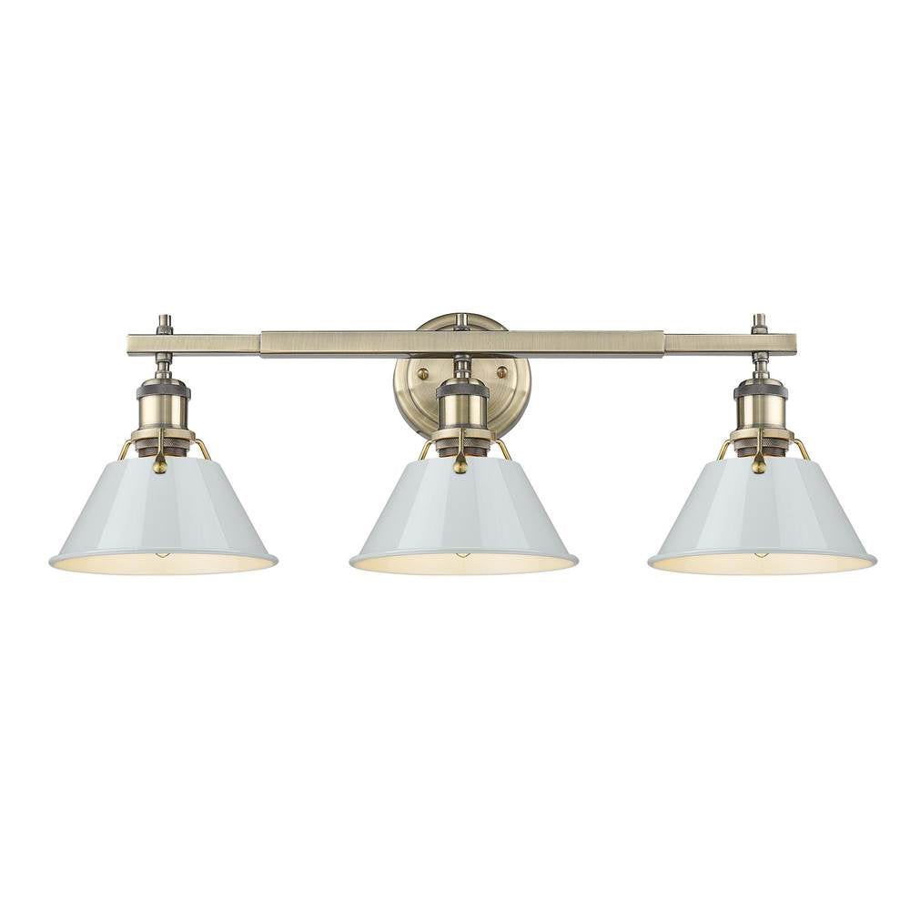 Golden Lighting 3306-BA3 AB-DB Aged Brass Yep By Golden Lighting Orwell 3-light Vanity In Aged Brass And Dusky Blue Shade Image 1