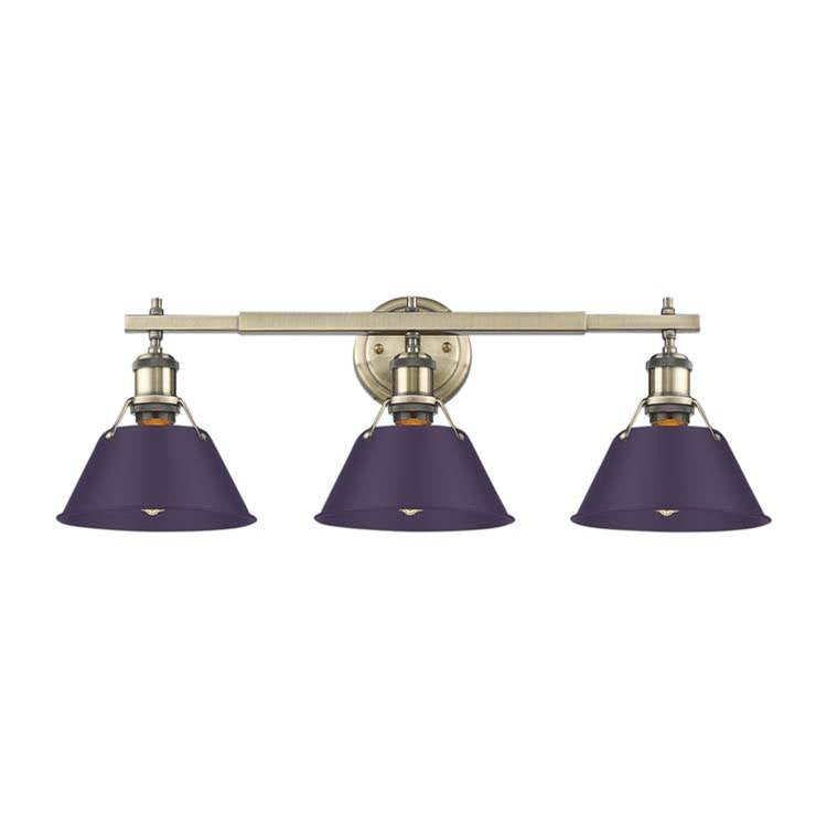 Golden Lighting 3306-BA3 AB-EP Aged Brass Yep By Golden Lighting Orwell 3-light Vanity In Aged Brass And Exotic Purple Shade Image 1
