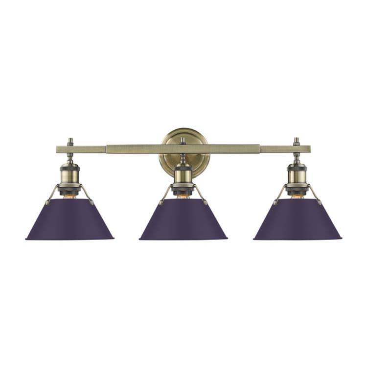 Golden Lighting Orwell Yep By Golden Lighting Orwell 3-light Vanity In Aged Brass And Exotic Purple Shade
