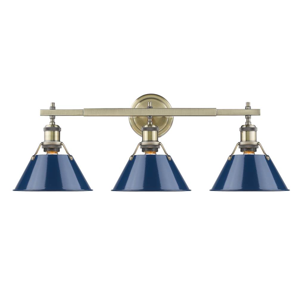 Golden Lighting 3306-BA3 AB-NVY Aged Brass Yep By Golden Lighting Orwell 3-light Vanity In Aged Brass And Navy Blue Shade Image 1