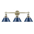 Golden Lighting 3306-BA3 AB-NVY Aged Brass Yep By Golden Lighting Orwell 3-light Vanity In Aged Brass And Navy Blue Shade Image 1