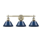 Golden Lighting Orwell Yep By Golden Lighting Orwell 3-light Vanity In Aged Brass And Navy Blue Shade