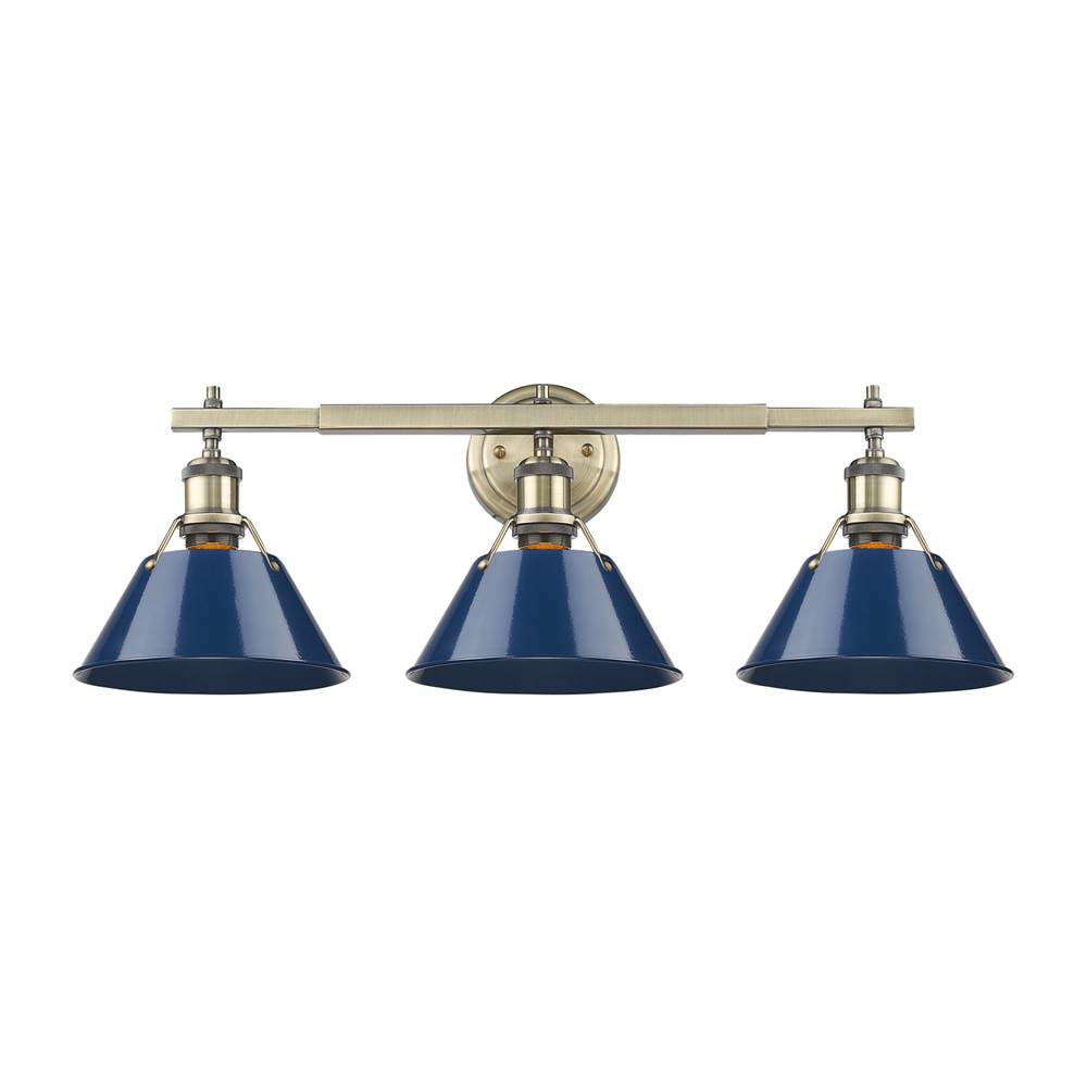 Golden Lighting Orwell Yep By Golden Lighting Orwell 3-light Vanity In Aged Brass And Navy Blue Shade