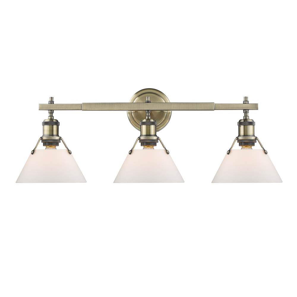 Golden Lighting 3306-BA3 AB-OP Aged Brass Yep By Golden Lighting Orwell 3-light Vanity In Aged Brass And Opal Glass Image 1