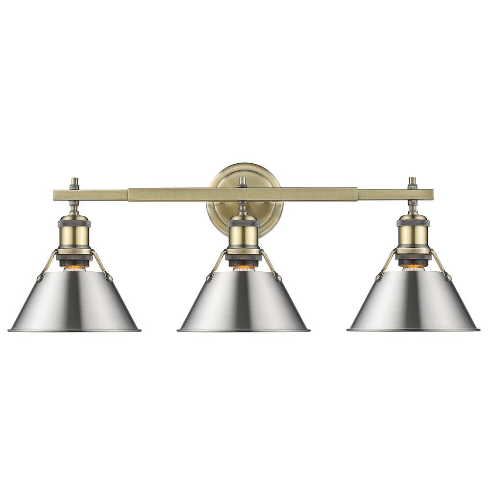 Golden Lighting 3306-BA3 AB-PW Aged Brass Yep By Golden Lighting Orwell 3-light Vanity In Aged Brass And Pewter Shade Image 1
