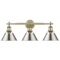 Golden Lighting 3306-BA3 AB-PW Aged Brass Yep By Golden Lighting Orwell 3-light Vanity In Aged Brass And Pewter Shade Image 1