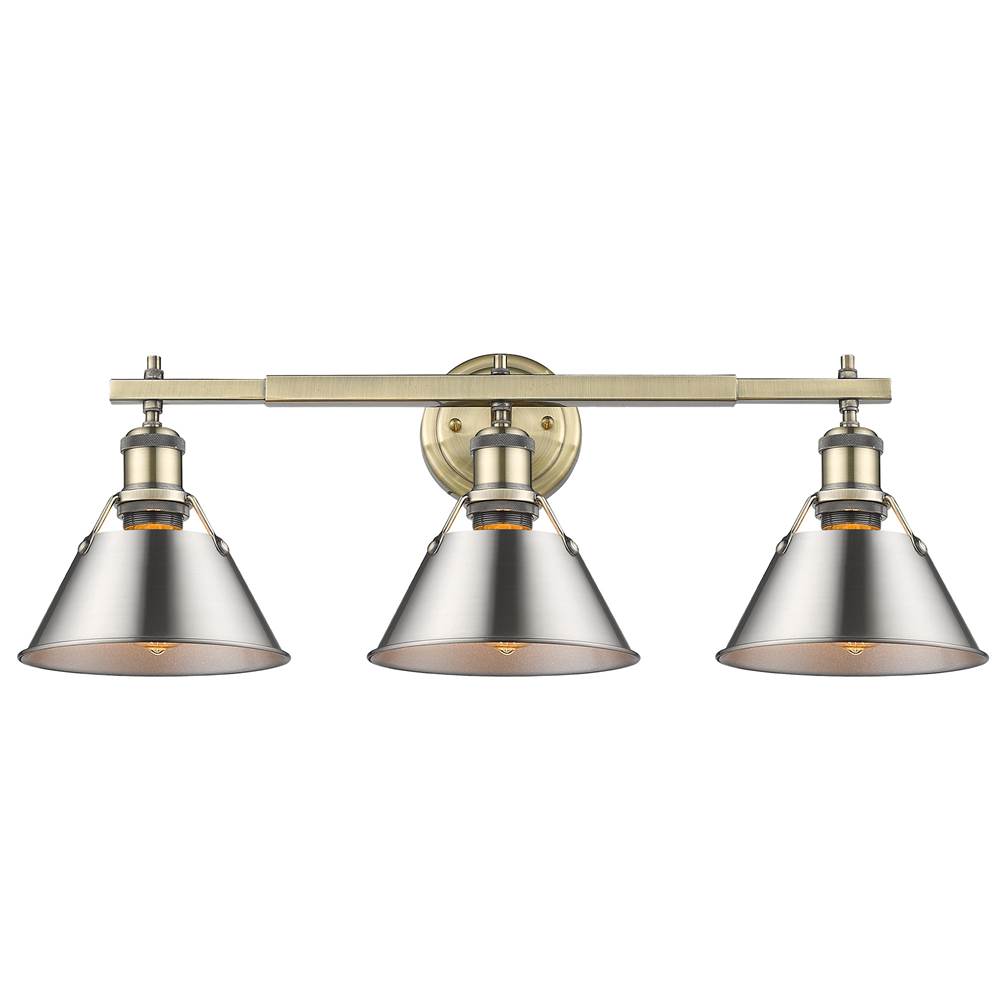 Golden Lighting Orwell Yep By Golden Lighting Orwell 3-light Vanity In Aged Brass And Pewter Shade