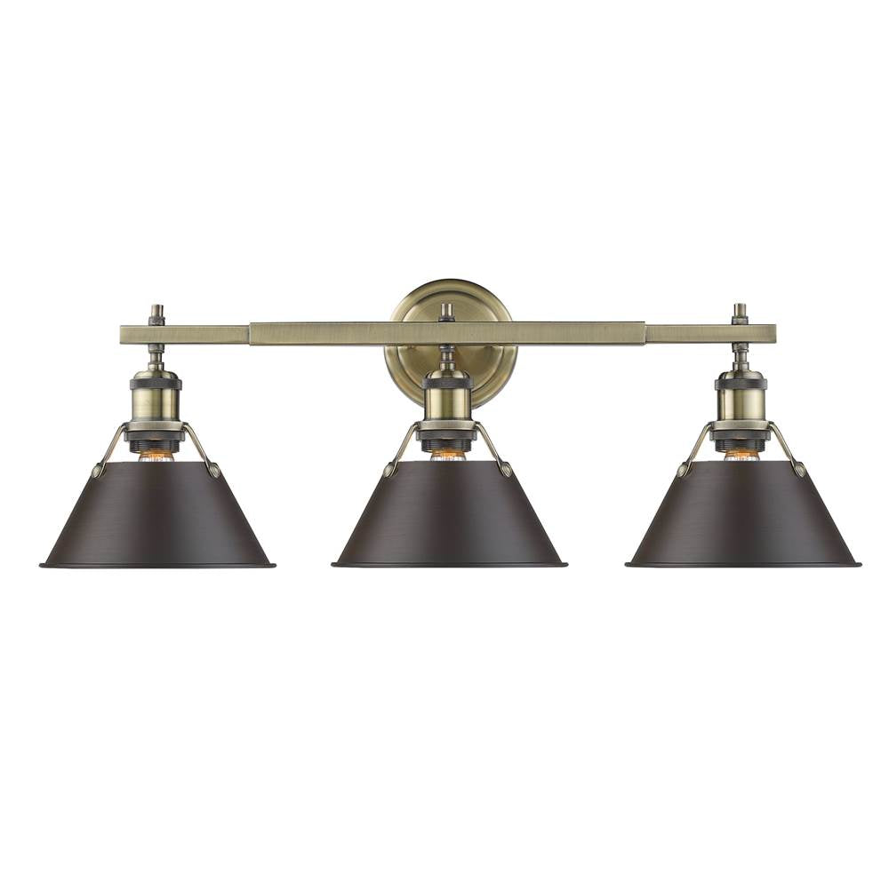 Golden Lighting 3306-BA3 AB-RBZ Aged Brass Yep By Golden Lighting Orwell 3-light Vanity In Aged Brass And Rubbed Bronze Shade Image 1