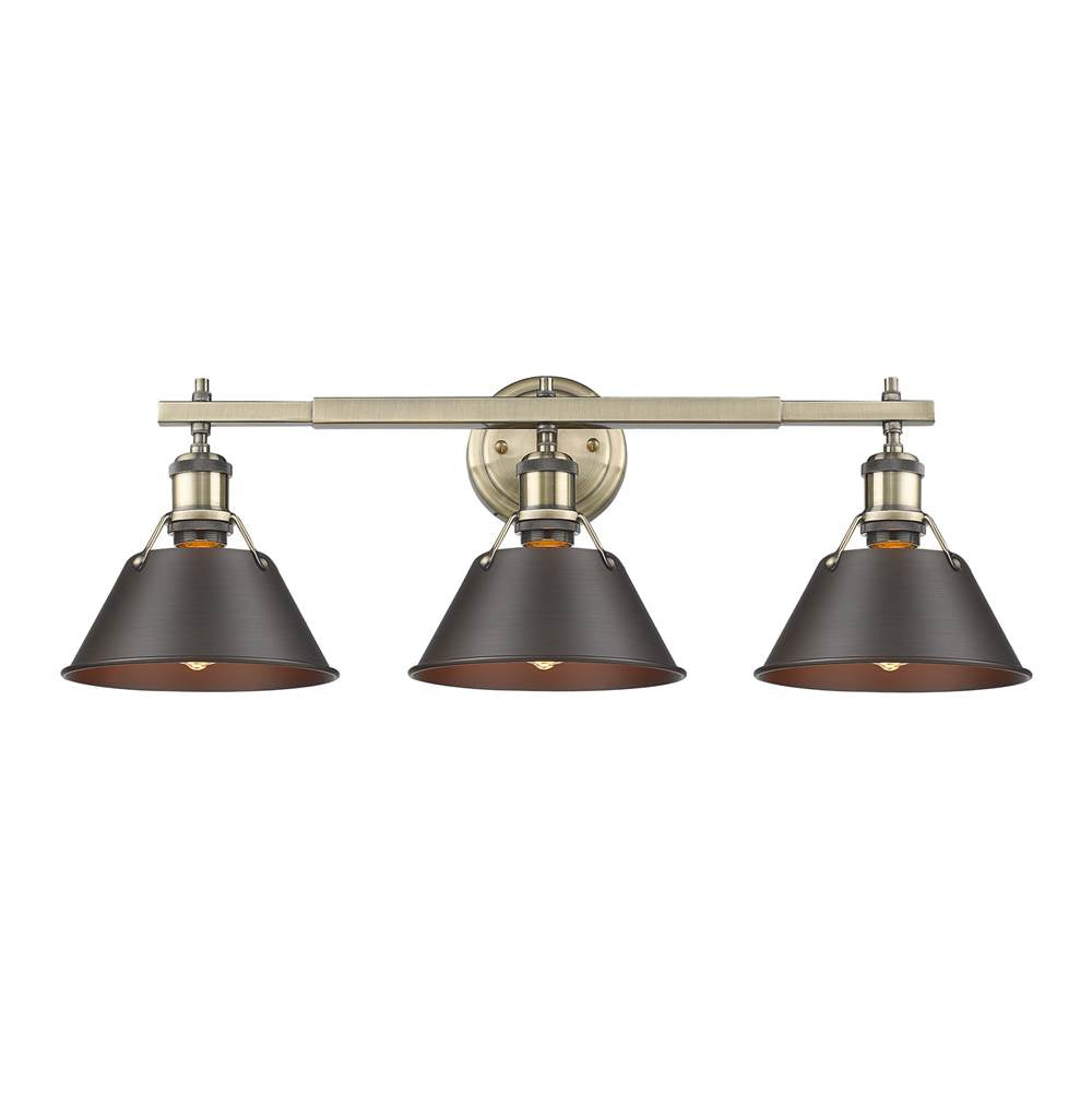 Golden Lighting Orwell Yep By Golden Lighting Orwell 3-light Vanity In Aged Brass And Rubbed Bronze Shade