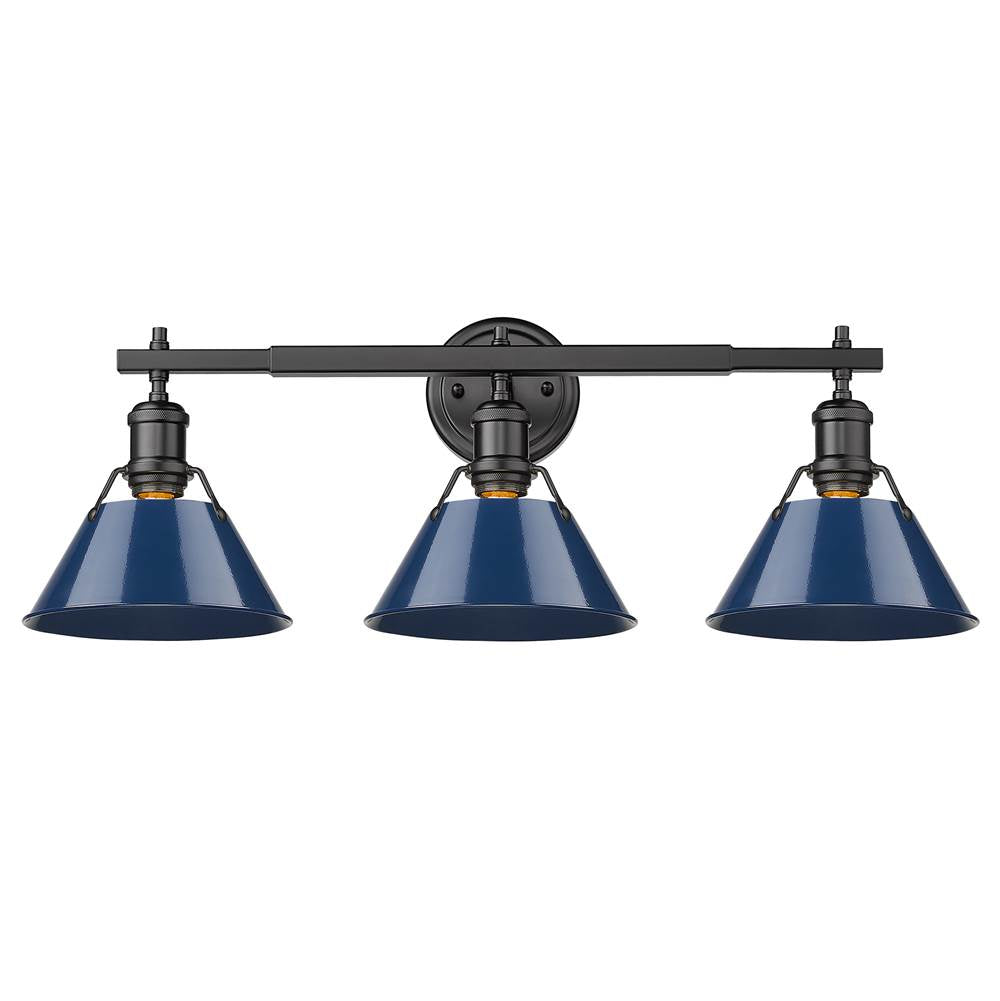Golden Lighting Orwell Yep By Golden Lighting Orwell 3-light Vanity In Aged Brass And Navy Blue Shade