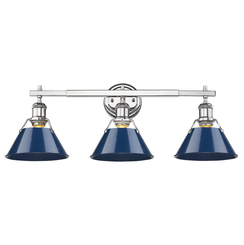 Golden Lighting Orwell Yep By Golden Lighting Orwell 3-light Vanity In Aged Brass And Navy Blue Shade