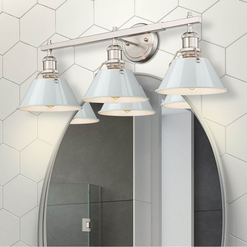 Golden Lighting 3306-BA3 PW-DB Pewter Yep By Golden Lighting Orwell 3-light Vanity In Pewter And Dusky Blue Shade Image 2