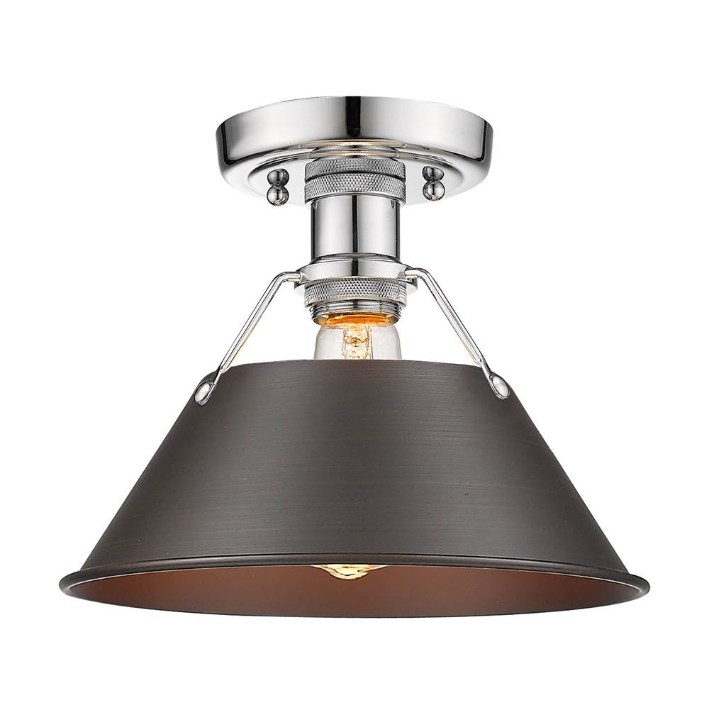 Golden Lighting Orwell Yep By Golden Lighting Orwell 1-light Flush Mount In Aged Brass And Rubbed Bronze Shade