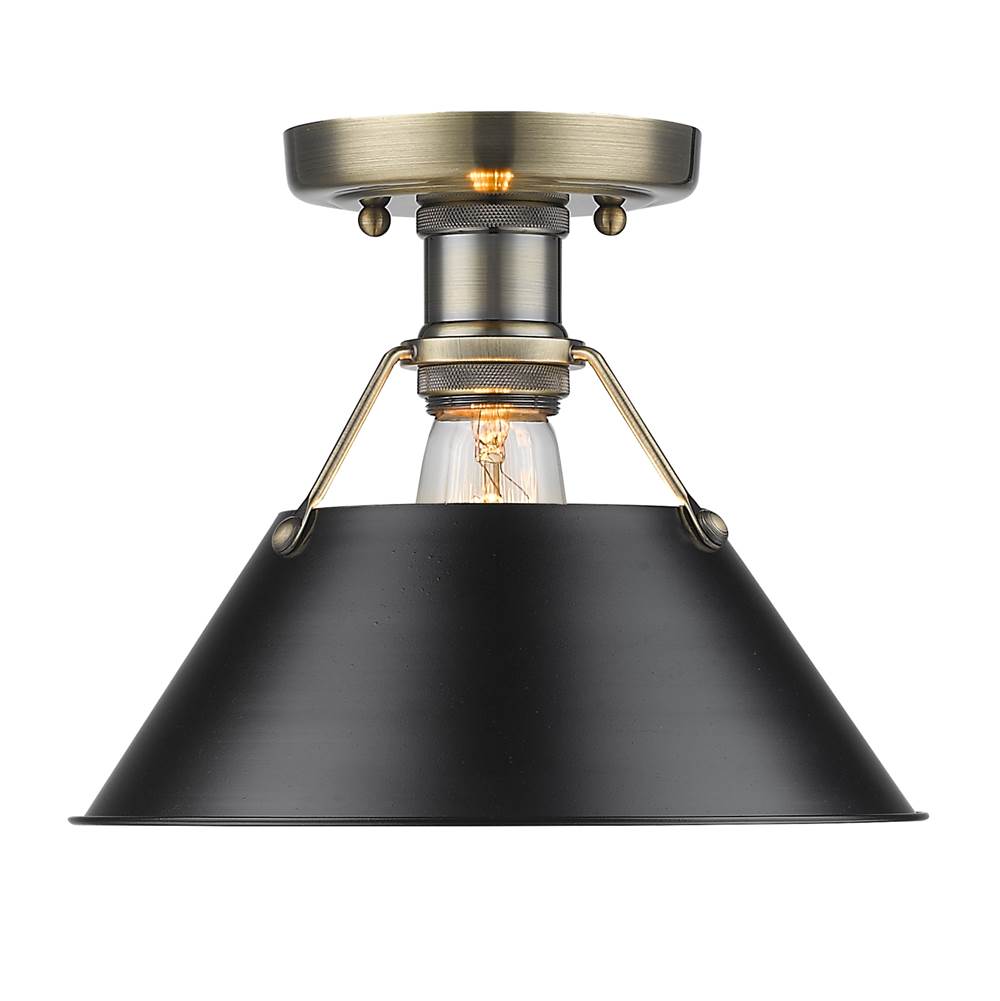 Golden Lighting 3306-FM AB-BLK Aged Brass Yep By Golden Lighting Orwell 1-light Flush Mount In Aged Brass And Matte Black Shade Image 1