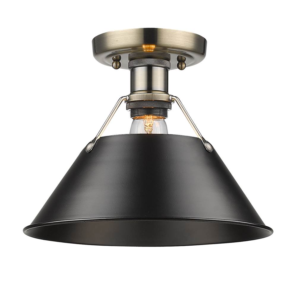 Golden Lighting Orwell Yep By Golden Lighting Orwell 1-light Flush Mount In Aged Brass And Matte Black Shade