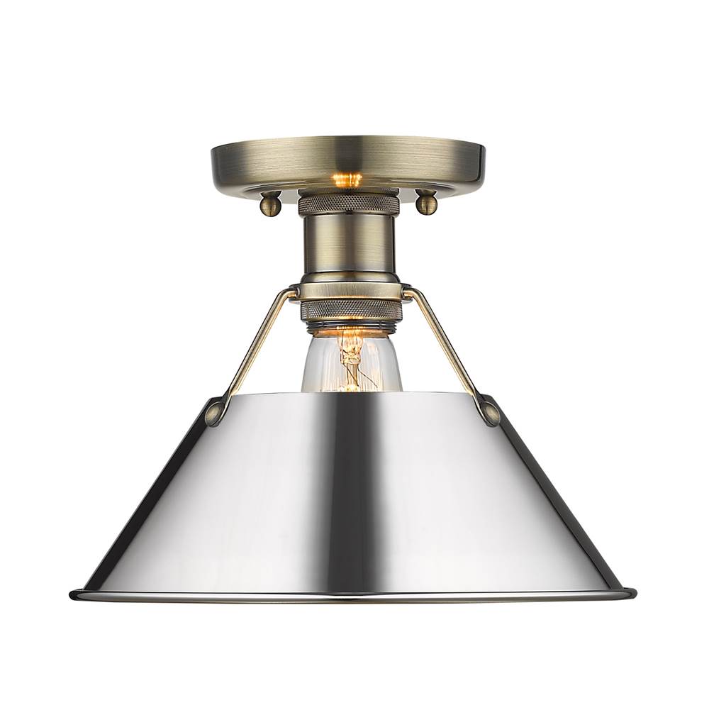 Golden Lighting 3306-FM AB-CH Aged Brass Yep By Golden Lighting Orwell 1-light Flush Mount In Aged Brass And Chrome Shade Image 1