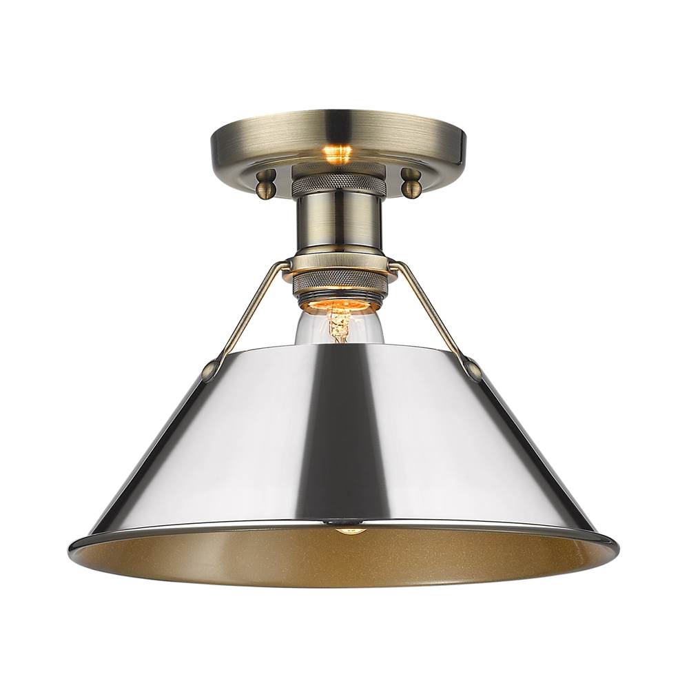 Golden Lighting Orwell Yep By Golden Lighting Orwell 1-light Flush Mount In Aged Brass And Chrome Shade