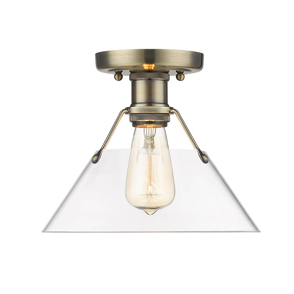 Golden Lighting 3306-FM AB-CLR Aged Brass Yep By Golden Lighting Orwell 1-light Flush Mount In Aged Brass And Clear Glass Image 1