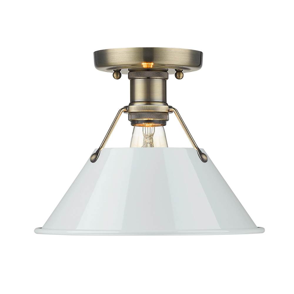 Golden Lighting 3306-FM AB-DB Aged Brass Yep By Golden Lighting Orwell 1-light Flush Mount In Aged Brass And Dusky Blue Shade Image 1