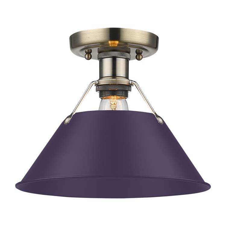 Golden Lighting 3306-FM AB-EP Aged Brass Yep By Golden Lighting Orwell 1-light Flush Mount In Aged Brass And Exotic Purple Shade Image 1