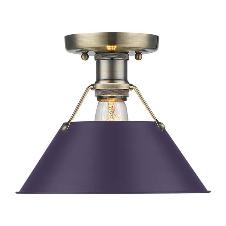 Golden Lighting Orwell Yep By Golden Lighting Orwell 1-light Flush Mount In Aged Brass And Exotic Purple Shade