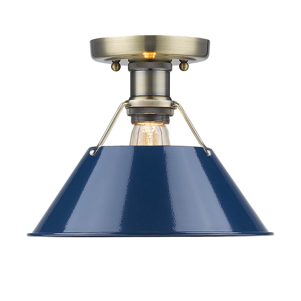 Golden Lighting 3306-FM AB-NVY Aged Brass Yep By Golden Lighting Orwell 1-light Flush Mount In Aged Brass And Navy Blue Shade Image 1